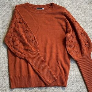 Kikula Rust Orange Knit Womens Sweater Small Pom Pom Fall Top